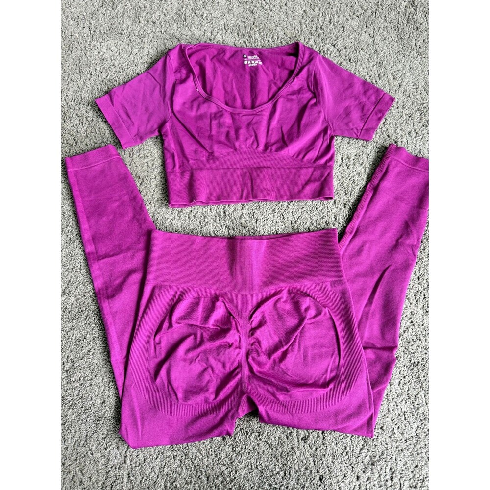 Women's Pink Seamless Scrunch Butt Leggings & Crop Top Workout Set Sz S
